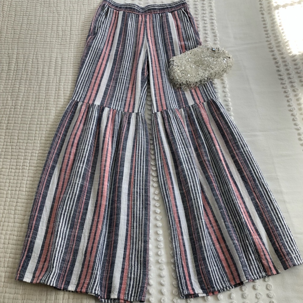 Anthropologie Samantha Dru Linen Blend Pants Wide Leg Bell Flare Size XXSP